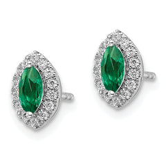 14k White Gold 1/5 carat Lab Grown Diamond VS/SI+ G+ and Lab Created Emerald May Birthstone Post Earrings