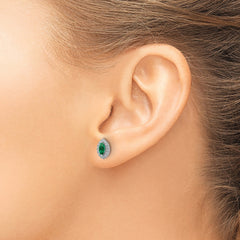 14k White Gold 1/5 carat Lab Grown Diamond VS/SI+ G+ and Lab Created Emerald May Birthstone Post Earrings