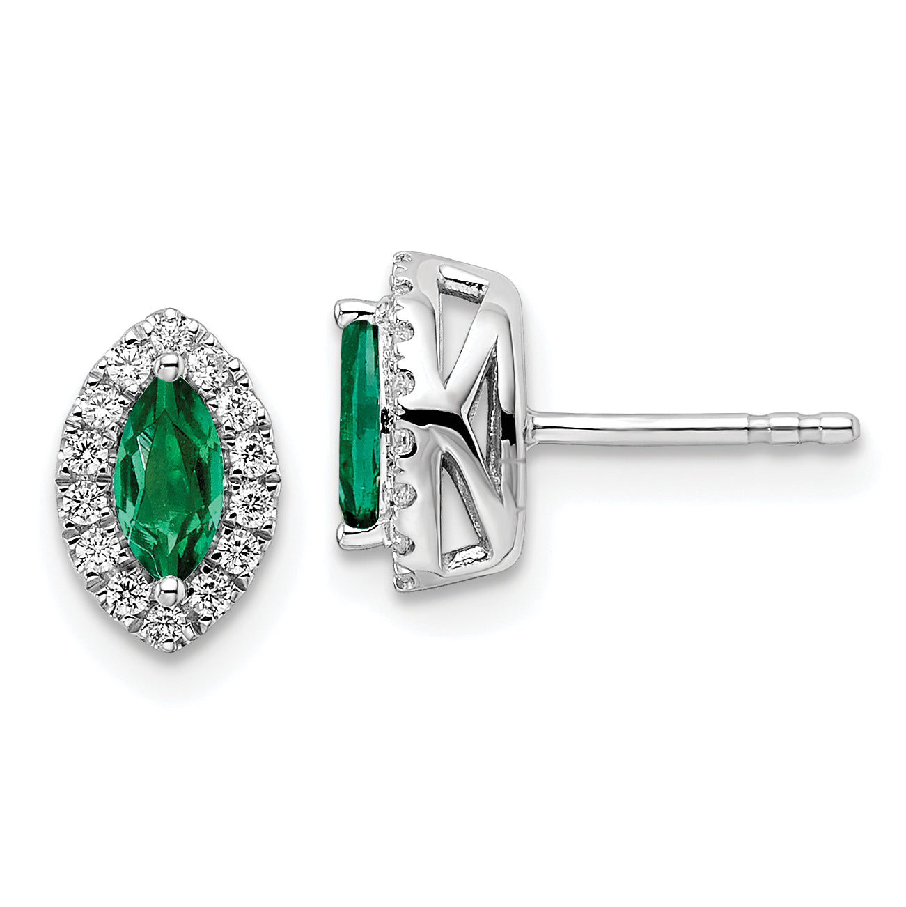 14k White Gold 1/5 carat Lab Grown Diamond VS/SI+ G+ and Lab Created Emerald May Birthstone Post Earrings