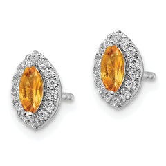 14k White Gold 1/5 carat Lab Grown Diamond VS/SI+ G+ and Citrine November Birthstone Post Earrings