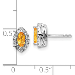 14k White Gold 1/5 carat Lab Grown Diamond VS/SI+ G+ and Citrine November Birthstone Post Earrings