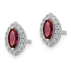 14k White Gold 1/5 carat Lab Grown Diamond VS/SI+ G+ and Lab Created Ruby July Birthstone Post Earrings