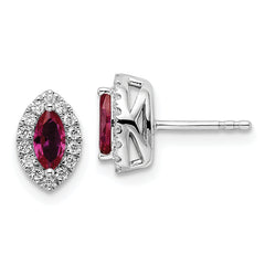 14k White Gold 1/5 carat Lab Grown Diamond VS/SI+ G+ and Lab Created Ruby July Birthstone Post Earrings