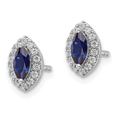 14k White Gold 1/5 carat Lab Grown Diamond VS/SI+ G+ and Lab Created Blue Sapphire September Birthstone Post Earrings