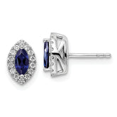 14k White Gold 1/5 carat Lab Grown Diamond VS/SI+ G+ and Lab Created Blue Sapphire September Birthstone Post Earrings