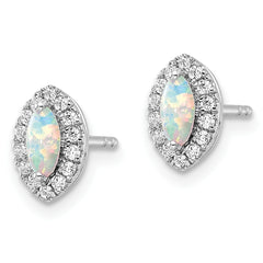 14k White Gold 1/5 carat Lab Grown Diamond VS/SI+ G+ and Lab Created Opal October Birthstone Post Earrings