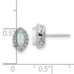 14k White Gold 1/5 carat Lab Grown Diamond VS/SI+ G+ and Lab Created Opal October Birthstone Post Earrings