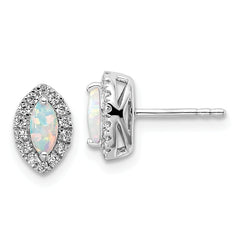 14k White Gold 1/5 carat Lab Grown Diamond VS/SI+ G+ and Lab Created Opal October Birthstone Post Earrings