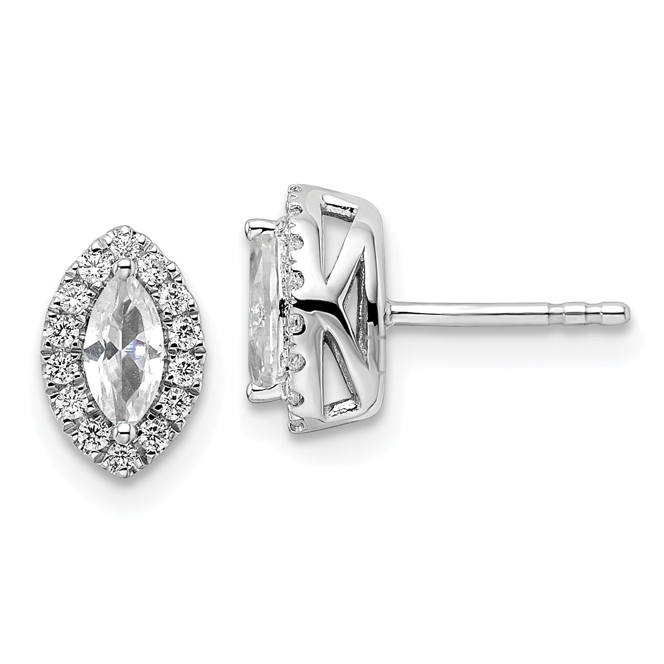 14k White Gold 1/5 carat Lab Grown Diamond VS/SI+ G+ and White Sapphire April Birthstone Post Earrings