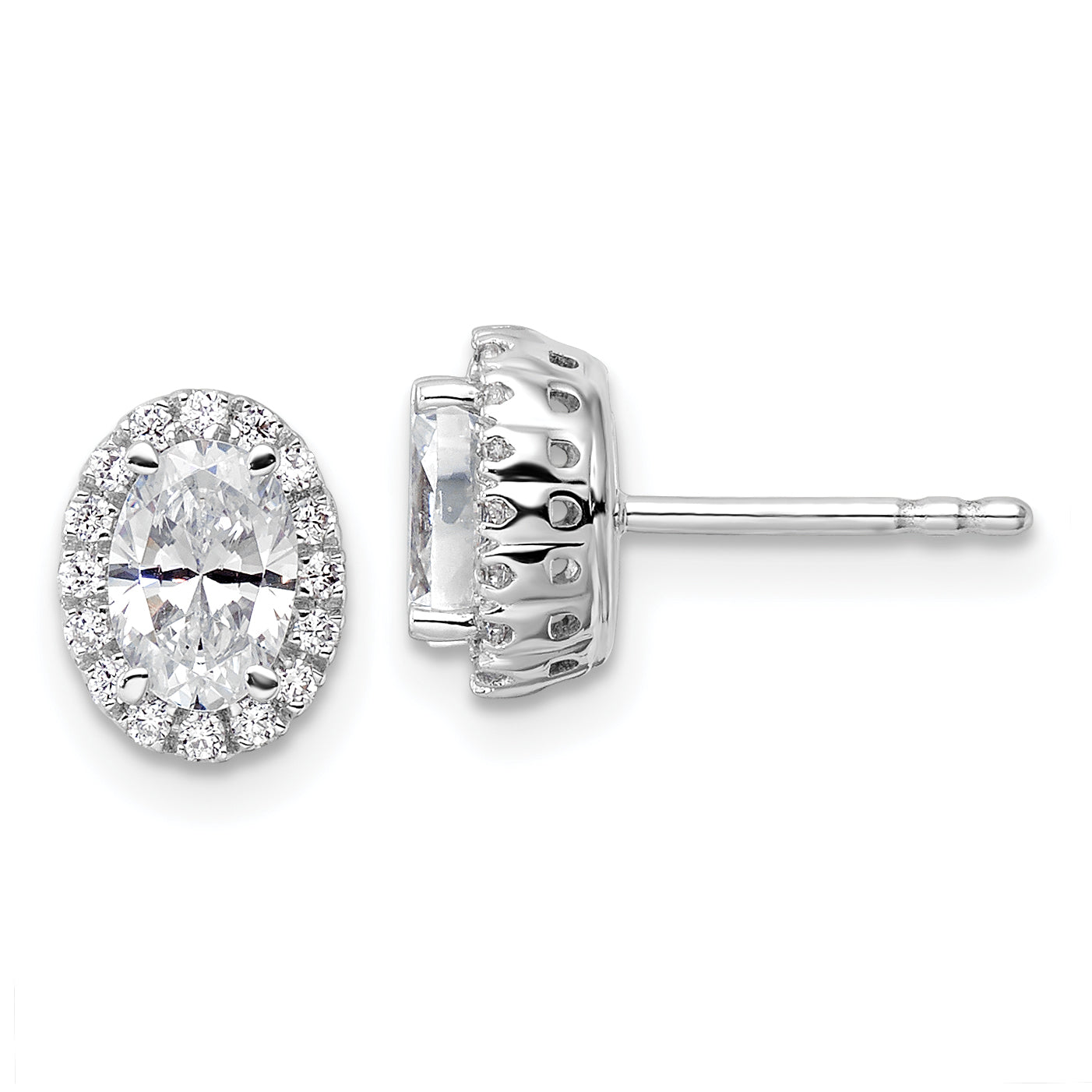 14k White Gold 1 1/5 carat Lab Grown Diamond VS/SI+ G+ Oval Halo Stud Earrings