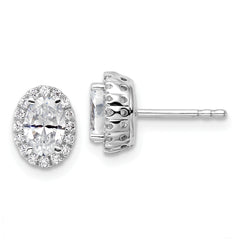 14k White Gold 1 1/5 carat Lab Grown Diamond VS/SI+ G+ Oval Halo Stud Earrings