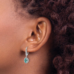 Pure Serenity 14k White Gold 1/5 carat Lab Grown Diamond VS/SI+ G+ and Lab Created Paraiba Leverback Dangle Earrings