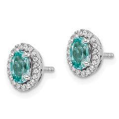 Pure Serenity 14k White Gold 1/10 carat Lab Grown Diamond VS/SI+ G+ and Lab Created Paraiba Post Earrings