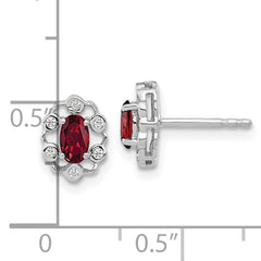 14k White Gold 1/20 carat Lab Grown Diamond VS/SI+ G+ and Oval Created Ruby Complete Halo Post Earrings