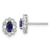 14k White Gold 1/20 carat Lab Grown Diamond VS/SI+ G+ and Oval Created Sapphire Halo Post Earrings