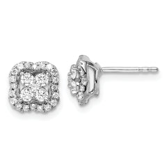 14k White Gold 1/2 carat Lab Grown Diamond VS/SI+ G+ Complete Square Halo Post Earrings