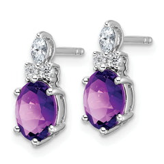 14K White Gold Polished Diamond and Amethyst Twisted Post Earrings