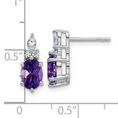 14K White Gold Polished Diamond and Amethyst Twisted Post Earrings