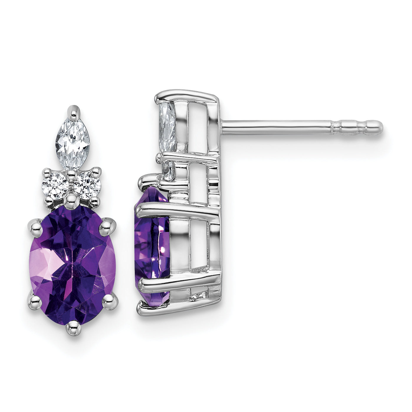 14K White Gold Polished Diamond and Amethyst Twisted Post Earrings