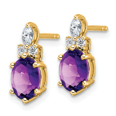 14K Polished Diamond and Amethyst Twisted Post Earrings