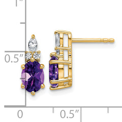 14K Polished Diamond and Amethyst Twisted Post Earrings