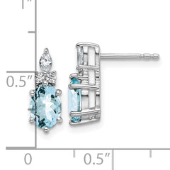 14K White Gold Polished Diamond and Aquamarine Twisted Post Earrings