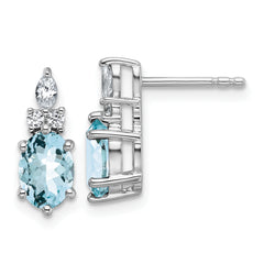 14K White Gold Polished Diamond and Aquamarine Twisted Post Earrings