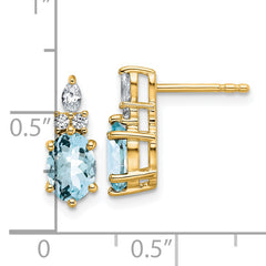 14K Polished Diamond and Aquamarine Twisted Post Earrings