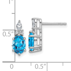 14K White Gold Polished Diamond and Blue Topaz Twisted Post Earrings