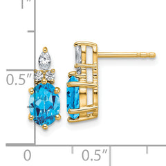 14K Polished Diamond and Blue Topaz Twisted Post Earrings