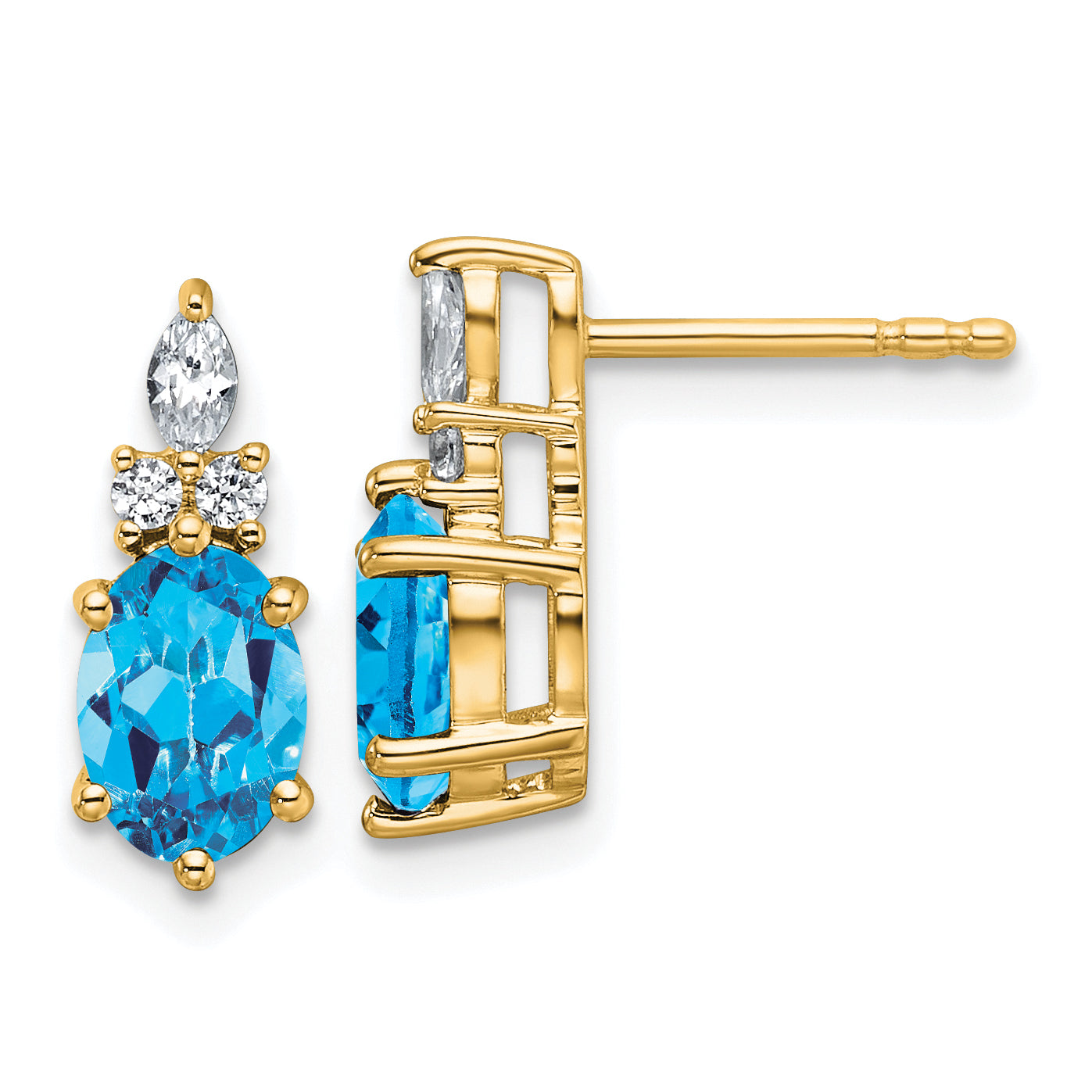 14K Polished Diamond and Blue Topaz Twisted Post Earrings