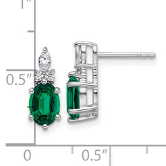 14K White Gold Polish Diamond and Lab Created Emerald Twisted Post Earrings
