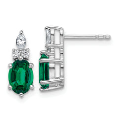 14K White Gold Polish Diamond and Lab Created Emerald Twisted Post Earrings