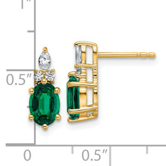 14K Polish Diamond and Lab Created Emerald Twisted Post Earrings