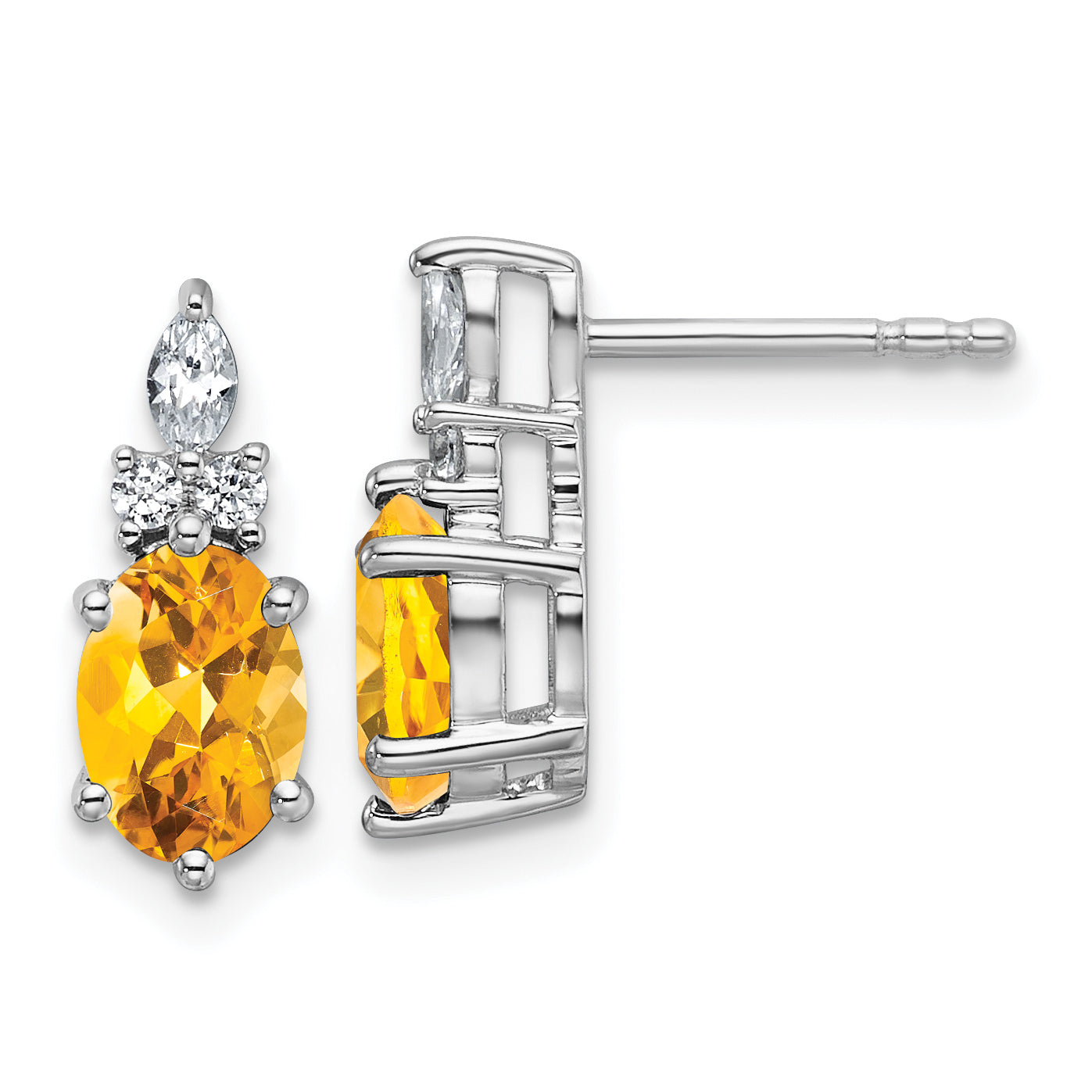 14K White Gold Polished Diamond and Citrine Twisted Post Earrings