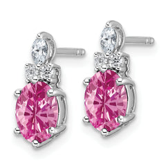 14K White Gold Polish Diamond & Lab Created Pink Sapphire Twist Post Earrin