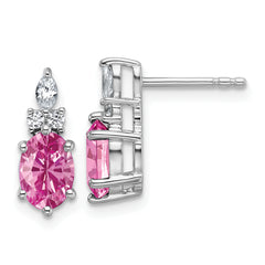 14K White Gold Polish Diamond & Lab Created Pink Sapphire Twist Post Earrin