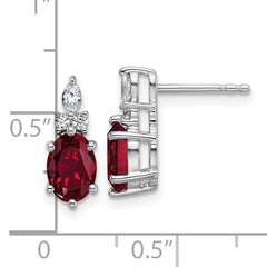 14K White Gold Polished Diamond and Lab Created Ruby Twisted Post Earrings