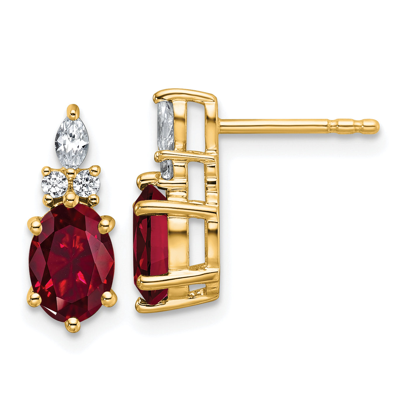 14K Polished Diamond and Lab Created Ruby Twisted Post Earrings