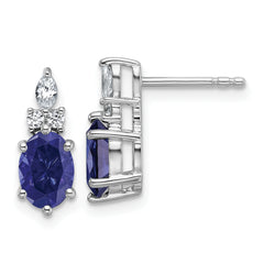 14K White Gold Polish Diamond and Lab Created Sapphire Twisted Post Earring