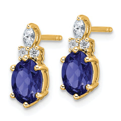 14K Polish Diamond and Lab Created Sapphire Twisted Post Earrings