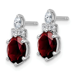 14K White Gold Polished Diamond and Garnet Twisted Post Earrings