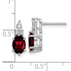 14K White Gold Polished Diamond and Garnet Twisted Post Earrings