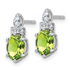 14K White Gold Polished Diamond and Peridot Twisted Post Earrings