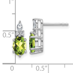 14K White Gold Polished Diamond and Peridot Twisted Post Earrings