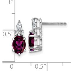 14K White Gold Polished Diamond and Rhodolite Garnet Twisted Post Earrings