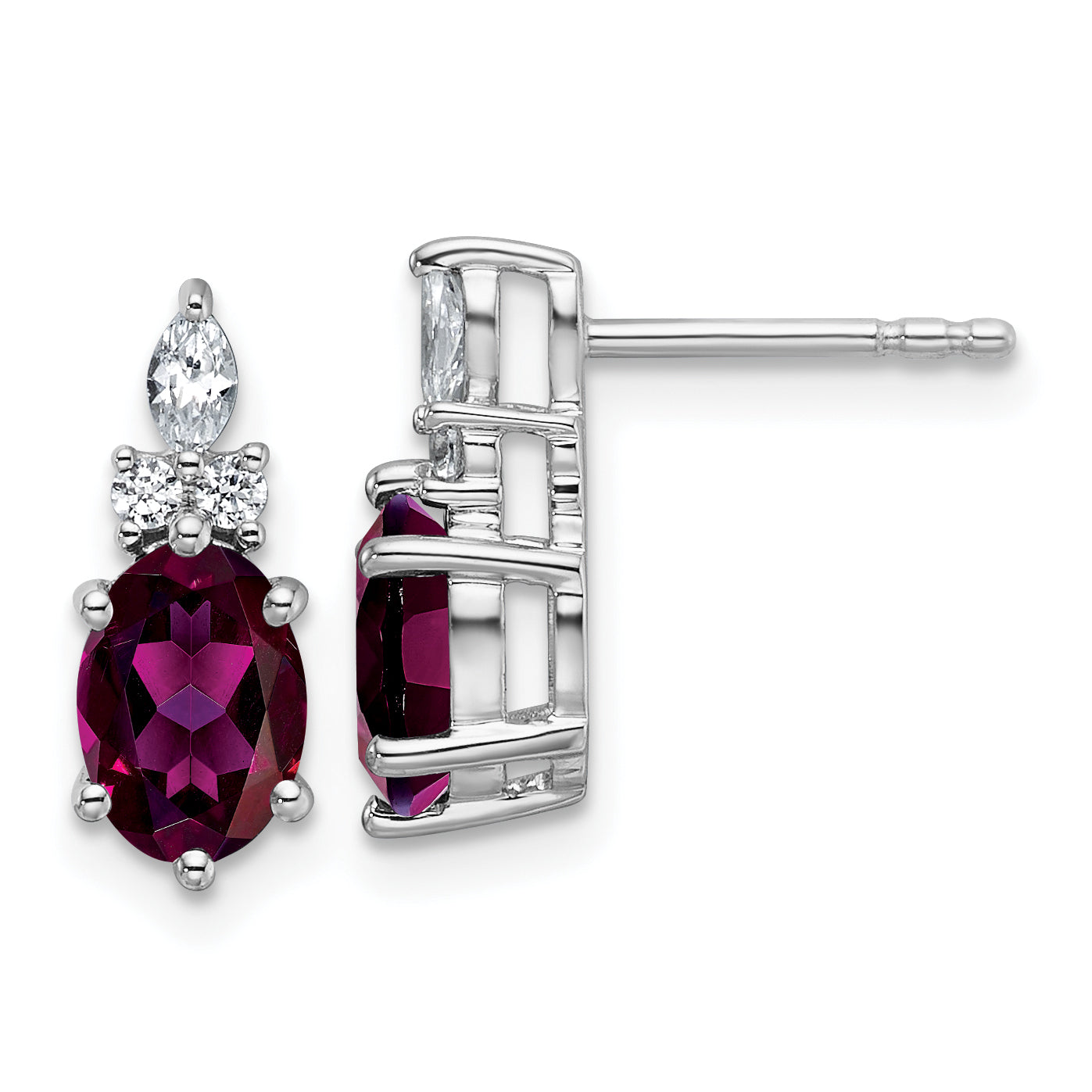 14K White Gold Polished Diamond and Rhodolite Garnet Twisted Post Earrings