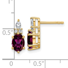 14K Polished Diamond and Rhodolite Garnet Twisted Post Earrings