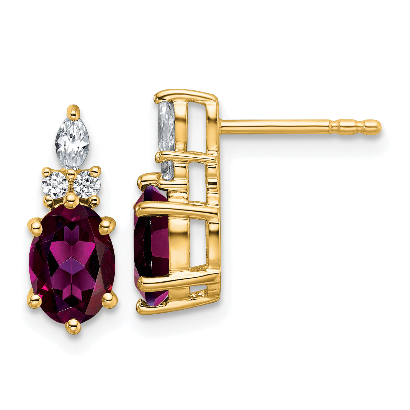 14K Polished Diamond and Rhodolite Garnet Twisted Post Earrings