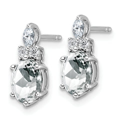 14K White Gold Polished Diamond and White Topaz Twisted Post Earrings